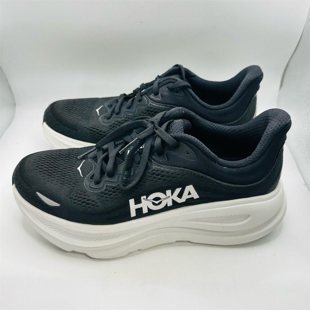 HOKA Bondi 9 Running Shoes Black/White Max Cushion | Women's Size 7 B US | EUC - Picture 3 of 8